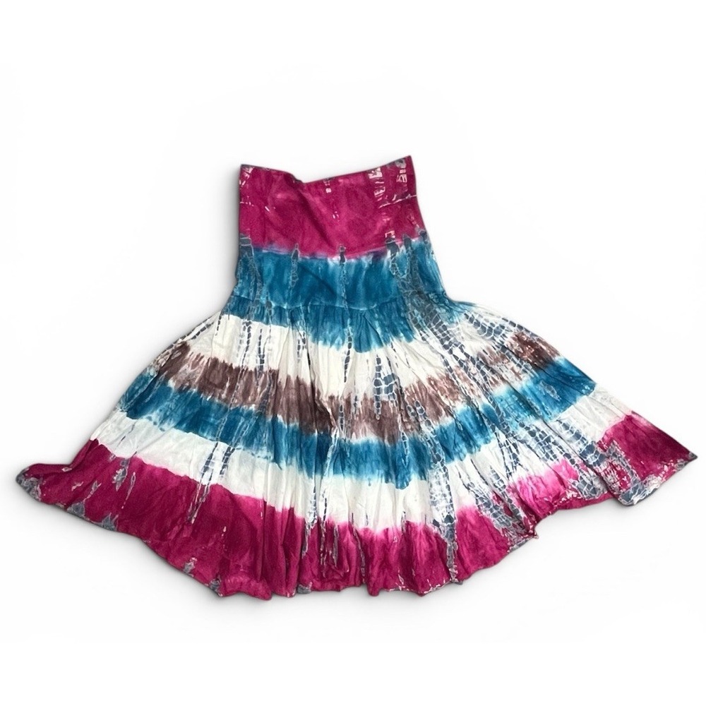 Y2K Tie Dye Maxi Skirt Medium Handkerchief Boho Festival Pink Blue Fairy Whimsy